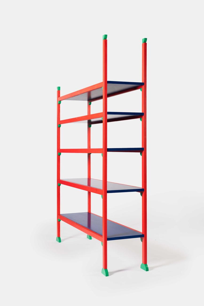 Teodolinda, polychrome bookcase, Polychrome Revival collectible furniture by Continentale